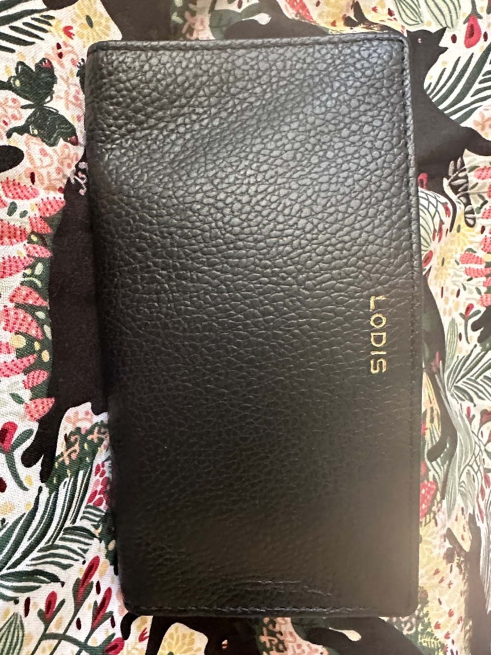 Lodis Black Pebbled Leather Continental Wallet with Gold Logo